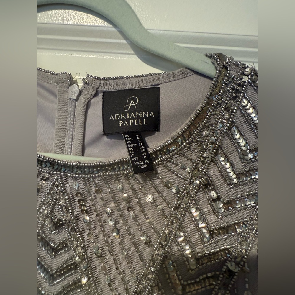 Adrianna Papell Silver Beaded Dress, Size 4 - Picture 2 of 6